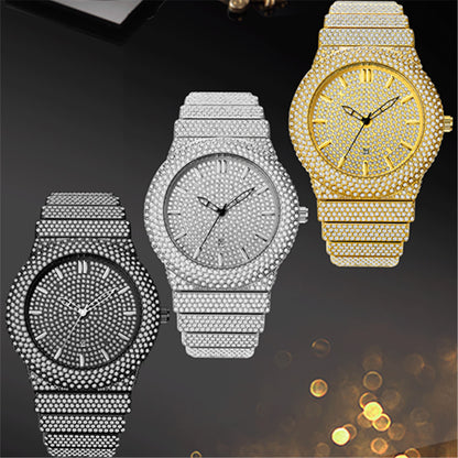 Exude elegance and sophistication with the Luxury Diamond-Embedded Men's Quartz Watch, a statement timepiece designed for the modern man who appreciates style and precision. Adorned with sparkling diamonds and featuring a color calendar, this watch is the perfect blend of luxury and functionality.