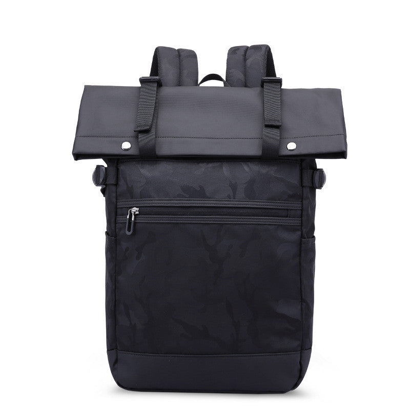  Men's double shoulder computer bag made of durable Oxford cloth, featuring breathable, waterproof, and expandable design. Available in black, camouflage, and off-white, with a soft handle and double shoulder straps for comfort and style. Fits a 17-inch laptop.