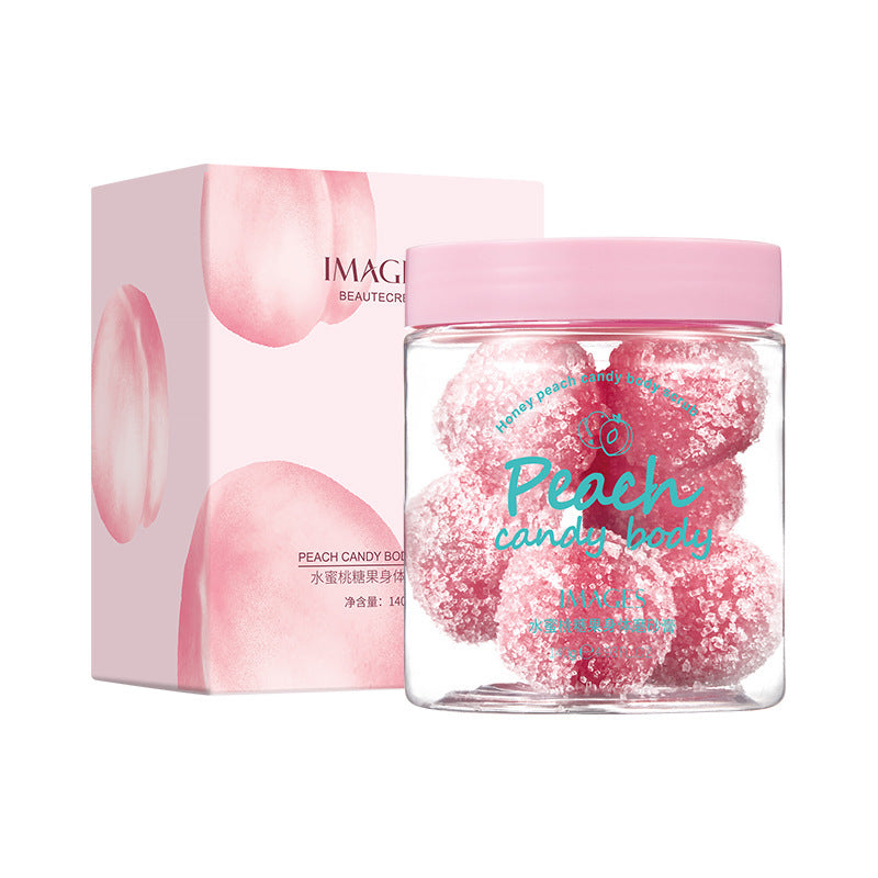 **Peach Candy Body Scrub** – A **silky, exfoliating scrub** that gently removes **dirt, oil, and dead skin** while hydrating and smoothing. With a **candy-frosted texture**, it dissolves effortlessly for a soft, radiant glow. 🍑✨ **140g per bottle.**