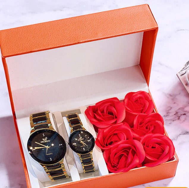 A stylish Women's Watch Business Gift Set featuring a quartz movement, round dial with a spiral crown, and a stainless steel band. The watch comes in multiple colors including white, black, rose gold, and gold, perfect for both professional and casual occasions. The set is elegantly packed and ideal for gifting.