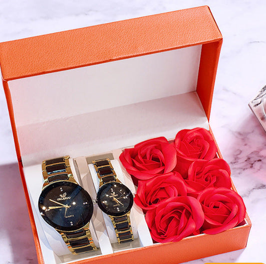 A stylish Women's Watch Business Gift Set featuring a quartz movement, round dial with a spiral crown, and a stainless steel band. The watch comes in multiple colors including white, black, rose gold, and gold, perfect for both professional and casual occasions. The set is elegantly packed and ideal for gifting.