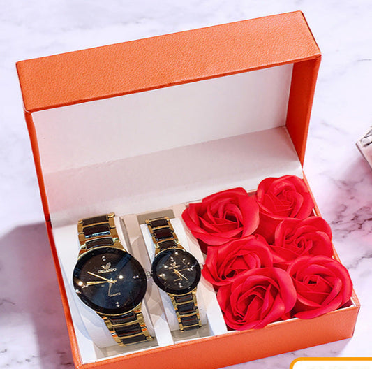 A stylish Women's Watch Business Gift Set featuring a quartz movement, round dial with a spiral crown, and a stainless steel band. The watch comes in multiple colors including white, black, rose gold, and gold, perfect for both professional and casual occasions. The set is elegantly packed and ideal for gifting.