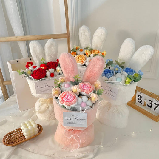 Rabbit Ears Bouquet – A colorful, playful cartoon bouquet in pink, blue, orange, and red with a cute handbag, perfect for holidays like New Year's, Women's Day, and more!