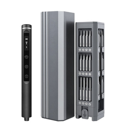 Multifunctional AMT Electric Screwdriver Set made of aluminum alloy, ABS, and PP, with a compact size of 17.8 x 4.5 x 4.5CM, ideal for precision tasks.