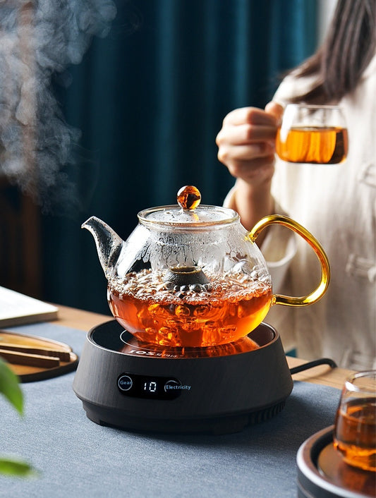 Teapot tea set for household use, featuring a 1000ML hand-painted heat-resistant glass teapot with an option to include 6 matching cups in a simple style design.