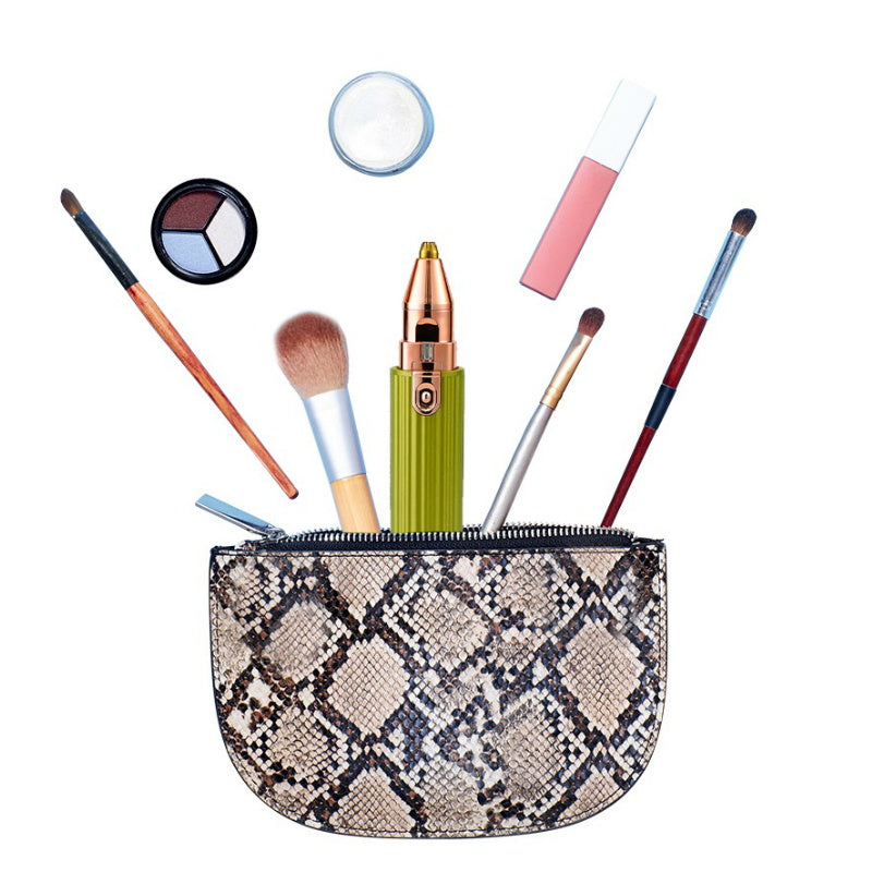 
A 2-in-1 electric eyebrow trimmer and epilator for women, featuring interchangeable heads for painless hair removal on the face, legs, bikini line, and other body areas.