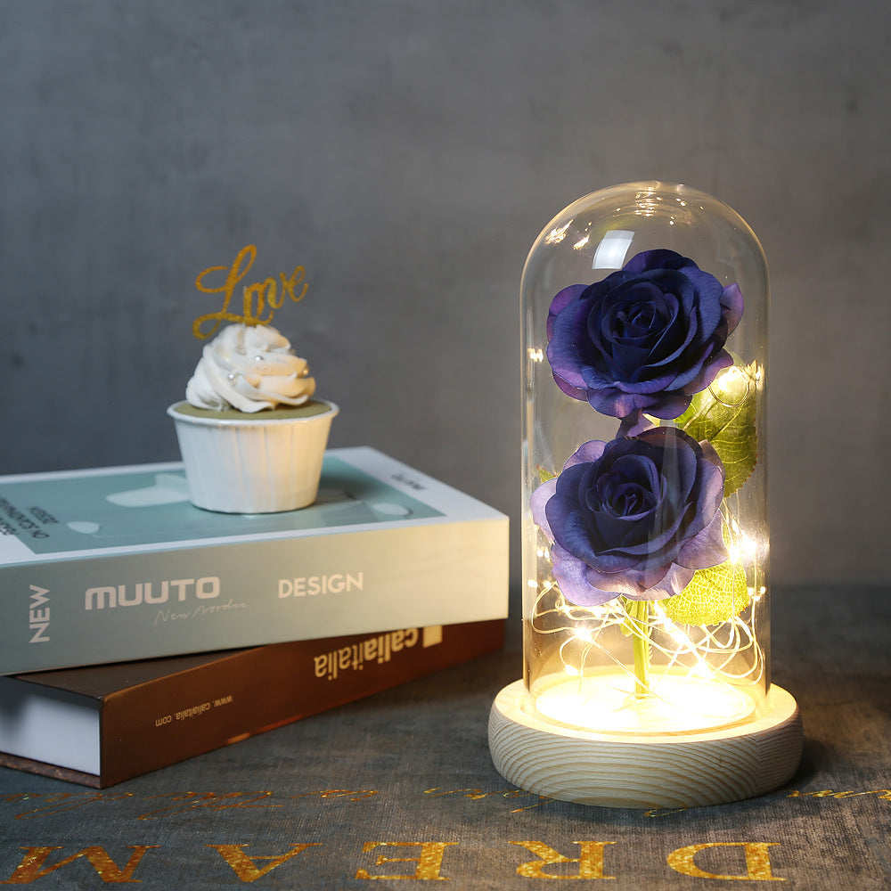 Handmade silk flower roses with LED lighting, available in various colors including red, blue, pink, and white. A beautiful decorative ornament powered by 3 AAA batteries, perfect for adding a romantic touch to any space.