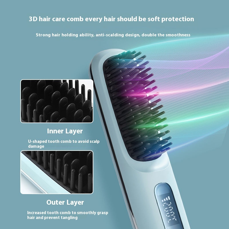 Portable wireless hair straightener in black/white with a sleek design, featuring a 4000mAh rechargeable battery, Type-C fast charging, and three-speed temperature control (160°C-200°C) for effortless styling on the go.