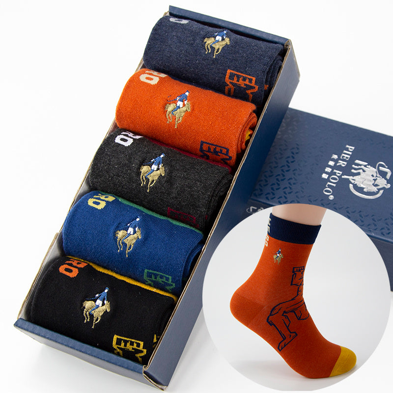 **Men’s High Cotton Socks Set – Moisture-Wicking & Stylish**  

A premium **set of 5 mid-tube cotton socks** designed for comfort and durability. Made from **high-quality cotton** with **moisture-wicking properties**, these socks keep your feet fresh and dry all day. Featuring a **rhombus pattern** and available in various stylish designs, they provide a snug, one-size-fits-most fit. Perfect for everyday wear, work, or outdoor activities.