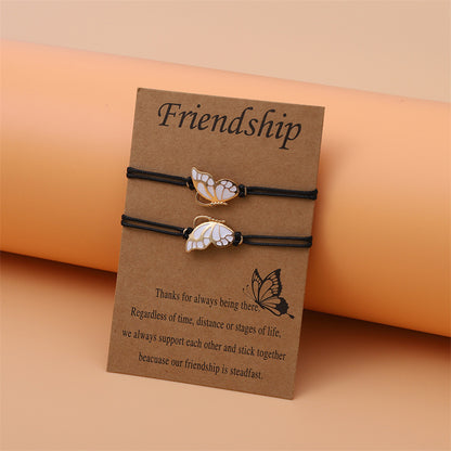 Celebrate the beauty of friendship with the Butterfly Friendship Wax Rope Braided Bracelet. This delicate bracelet symbolizes transformation, freedom, and the strong bond shared between friends, making it an ideal gift for expressing your love and appreciation.