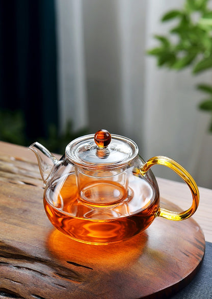 Teapot tea set for household use, featuring a 1000ML hand-painted heat-resistant glass teapot with an option to include 6 matching cups in a simple style design.