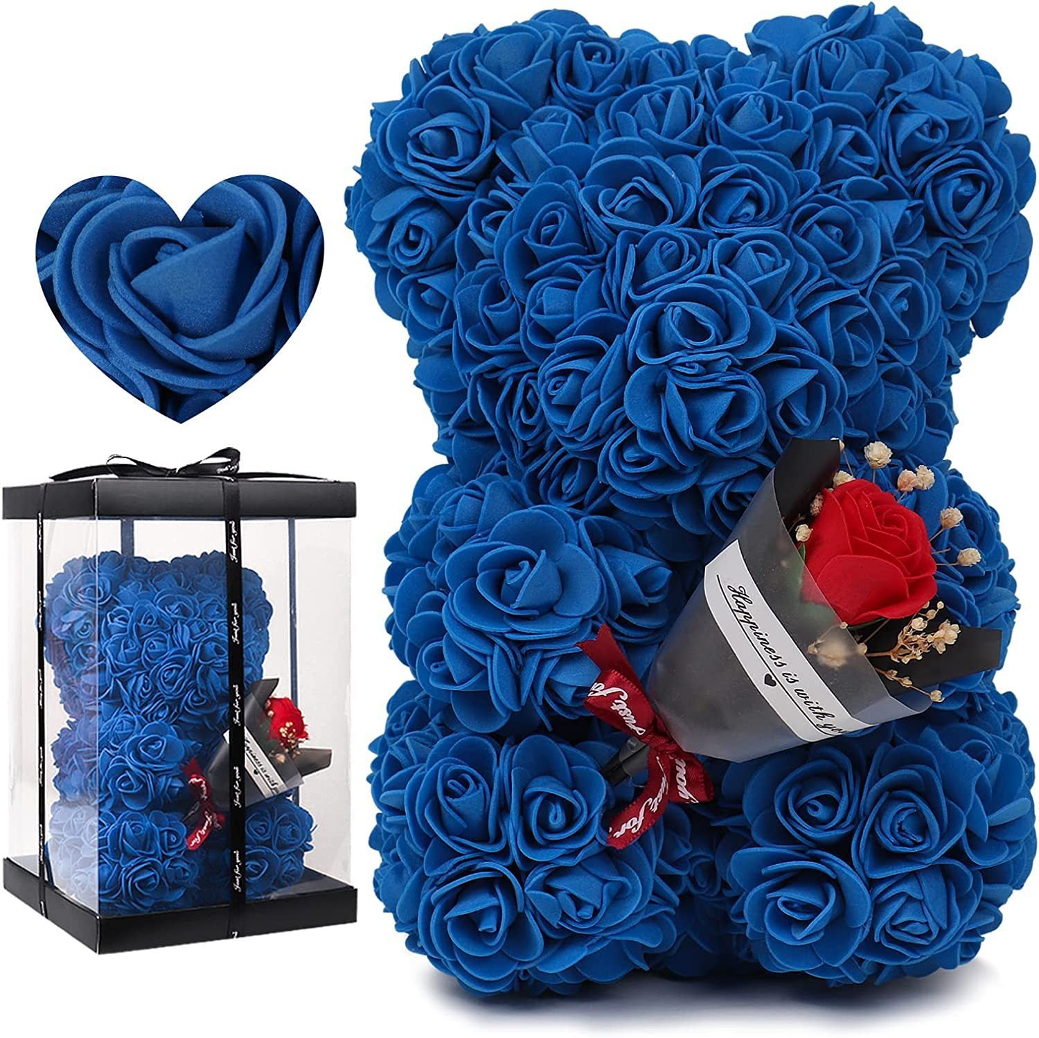 "Rose Flower Teddy Bear – A beautifully crafted teddy bear made from artificial roses, available in various elegant gift box colors. A perfect romantic gift for Valentine's Day, anniversaries, birthdays, weddings, and special occasions."