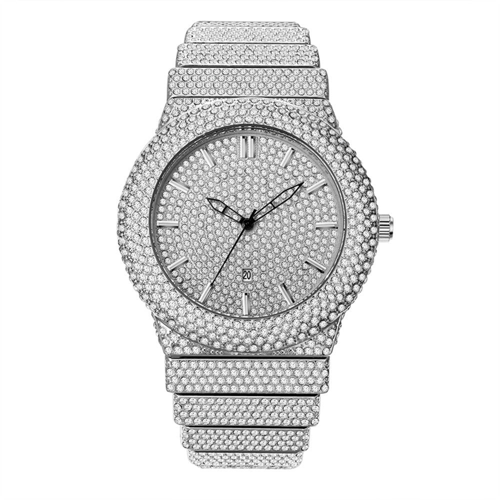 Exude elegance and sophistication with the Luxury Diamond-Embedded Men's Quartz Watch, a statement timepiece designed for the modern man who appreciates style and precision. Adorned with sparkling diamonds and featuring a color calendar, this watch is the perfect blend of luxury and functionality.