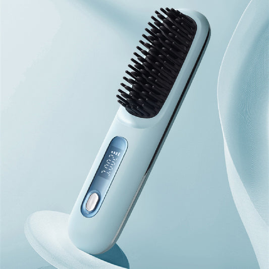 Portable wireless hair straightener in black/white with a sleek design, featuring a 4000mAh rechargeable battery, Type-C fast charging, and three-speed temperature control (160°C-200°C) for effortless styling on the go.