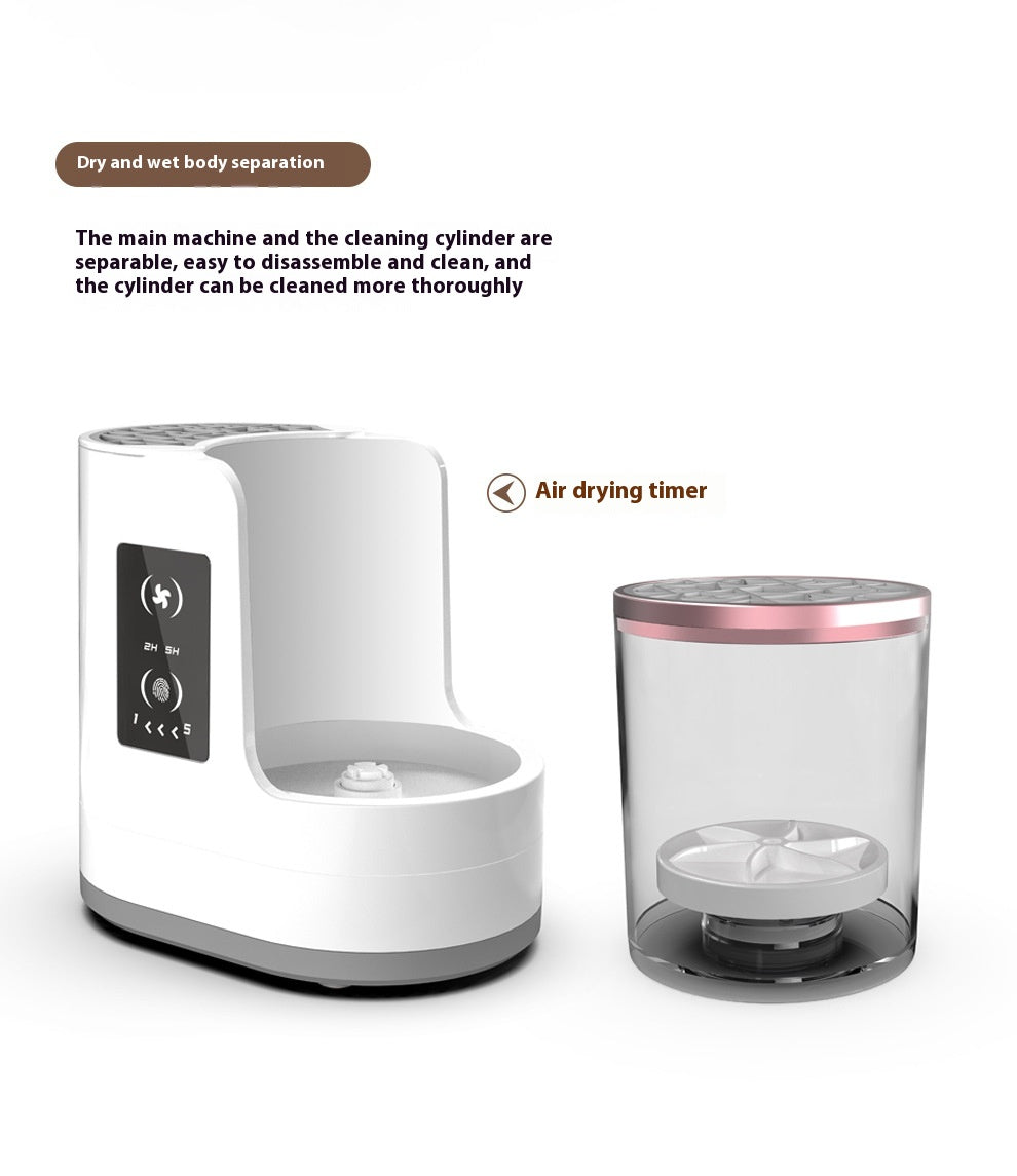**Electric Makeup Brush Cleaner – Deep Clean, Dry & Disinfect! 💄✨** A powerful brush cleaning machine (192x122x173mm) with **850 r/min** high-speed rotation to remove **98% of makeup residue**. Features a **drying & disinfecting chamber**, a **one-button switch**, and **smart timing options (5-min cleaning, 2/5-hour drying)**. No batteries or assembly needed—just plug in and go! Compact and travel-friendly for effortless brush maintenance anywhere. 🌸