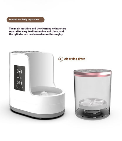 **Electric Makeup Brush Cleaner – Deep Clean, Dry & Disinfect! 💄✨** A powerful brush cleaning machine (192x122x173mm) with **850 r/min** high-speed rotation to remove **98% of makeup residue**. Features a **drying & disinfecting chamber**, a **one-button switch**, and **smart timing options (5-min cleaning, 2/5-hour drying)**. No batteries or assembly needed—just plug in and go! Compact and travel-friendly for effortless brush maintenance anywhere. 🌸