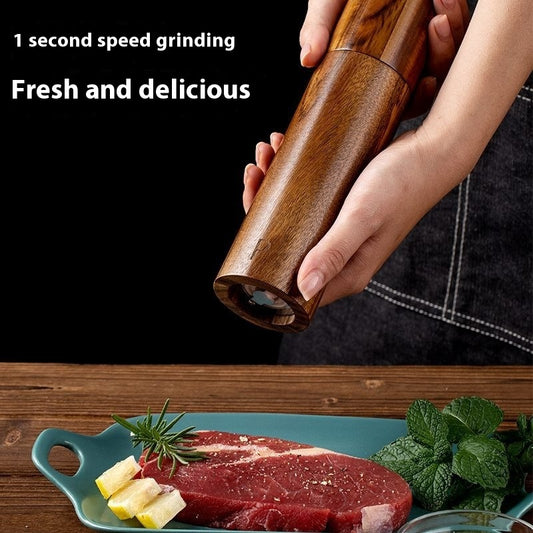 Acacia Mangium 8-inch manual pepper grinder with a ceramic grinding mechanism, available in single, 2-piece, or 3-piece sets. Modern, minimalist design with color box packaging.