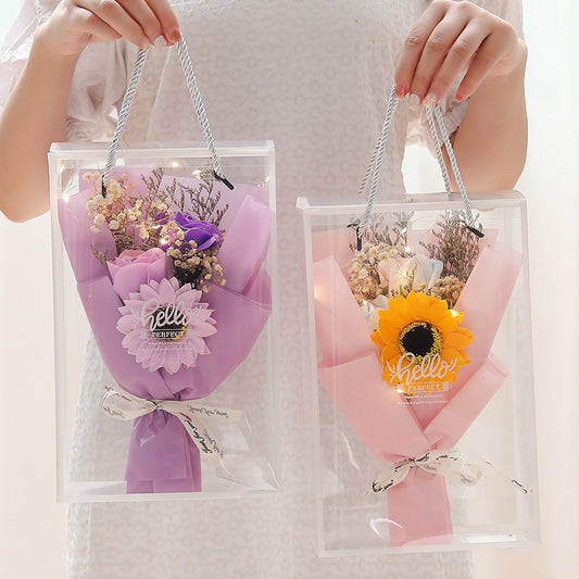 **Soap Rose Gift Box – A beautifully crafted gift featuring soap and dried flowers, soft LED lighting, and a greeting card in an elegant box. Perfect for any special occasion!**