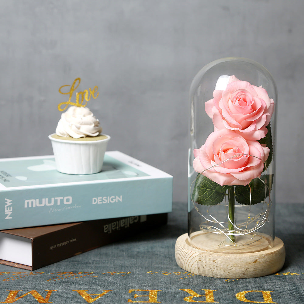 Handmade silk flower roses with LED lighting, available in various colors including red, blue, pink, and white. A beautiful decorative ornament powered by 3 AAA batteries, perfect for adding a romantic touch to any space.