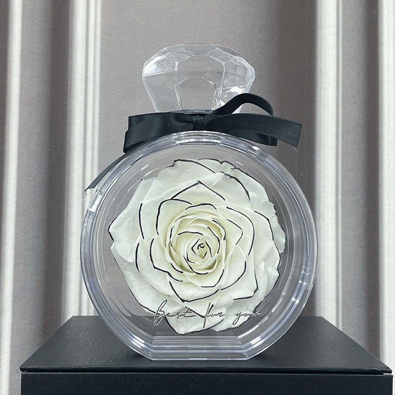 **Rose Gift Box Home Decor – Elegant & Charming 🌹** A stylish **dried flower** arrangement in a **plastic bottle**, available in colors like **Red**, **Pink**, **Sapphire Blue**, and more. Perfect for **Valentine's Day**, **Mother's Day**, and other special occasions. **10x6x14cm**. 🎁