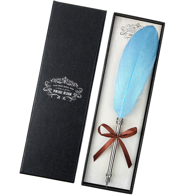**Elegant Retro Feather Pen Gift Set – Vintage Writing Experience**  

A beautifully crafted **stainless steel feather pen** set in a stylish **gift box**, perfect for writers, calligraphy enthusiasts, and collectors. Timeless design meets smooth writing for an unforgettable experience. Ideal for gifting on any occasion! 🎁✒️