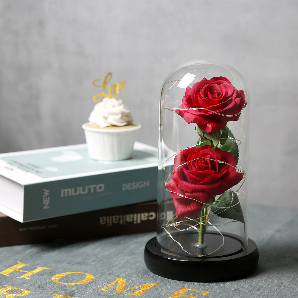 Handmade silk flower roses with LED lighting, available in various colors including red, blue, pink, and white. A beautiful decorative ornament powered by 3 AAA batteries, perfect for adding a romantic touch to any space.