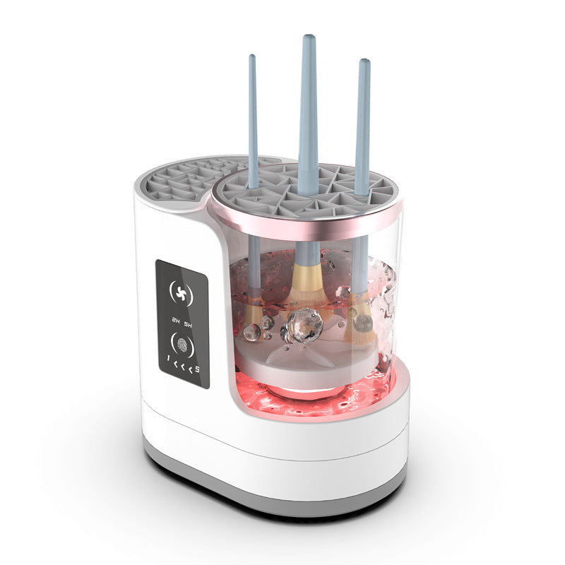 **Electric Makeup Brush Cleaner – Deep Clean, Dry & Disinfect! 💄✨** A powerful brush cleaning machine (192x122x173mm) with **850 r/min** high-speed rotation to remove **98% of makeup residue**. Features a **drying & disinfecting chamber**, a **one-button switch**, and **smart timing options (5-min cleaning, 2/5-hour drying)**. No batteries or assembly needed—just plug in and go! Compact and travel-friendly for effortless brush maintenance anywhere. 🌸