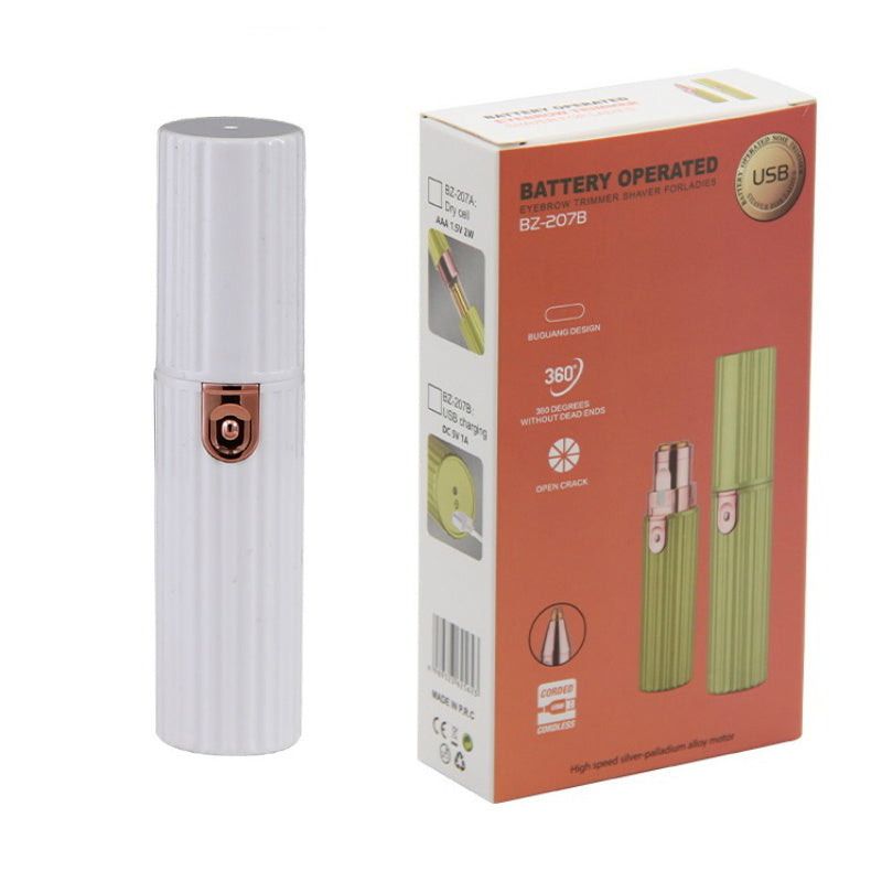 
A 2-in-1 electric eyebrow trimmer and epilator for women, featuring interchangeable heads for painless hair removal on the face, legs, bikini line, and other body areas.