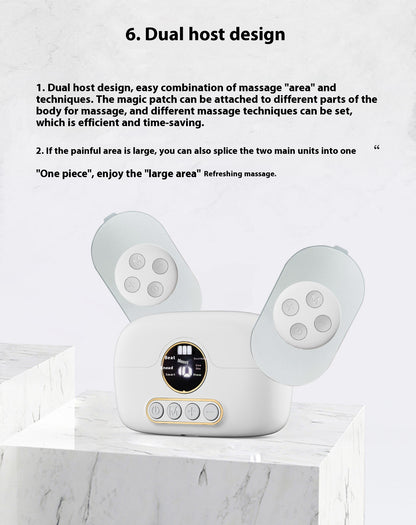 Portable silver USB-powered pocket massage instrument designed for soothing massages, with a compact size for easy travel and a scrub-cleaning method.