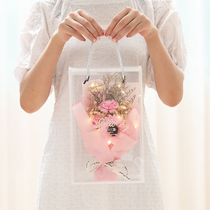 **Soap Rose Gift Box – A beautifully crafted gift featuring soap and dried flowers, soft LED lighting, and a greeting card in an elegant box. Perfect for any special occasion!**
