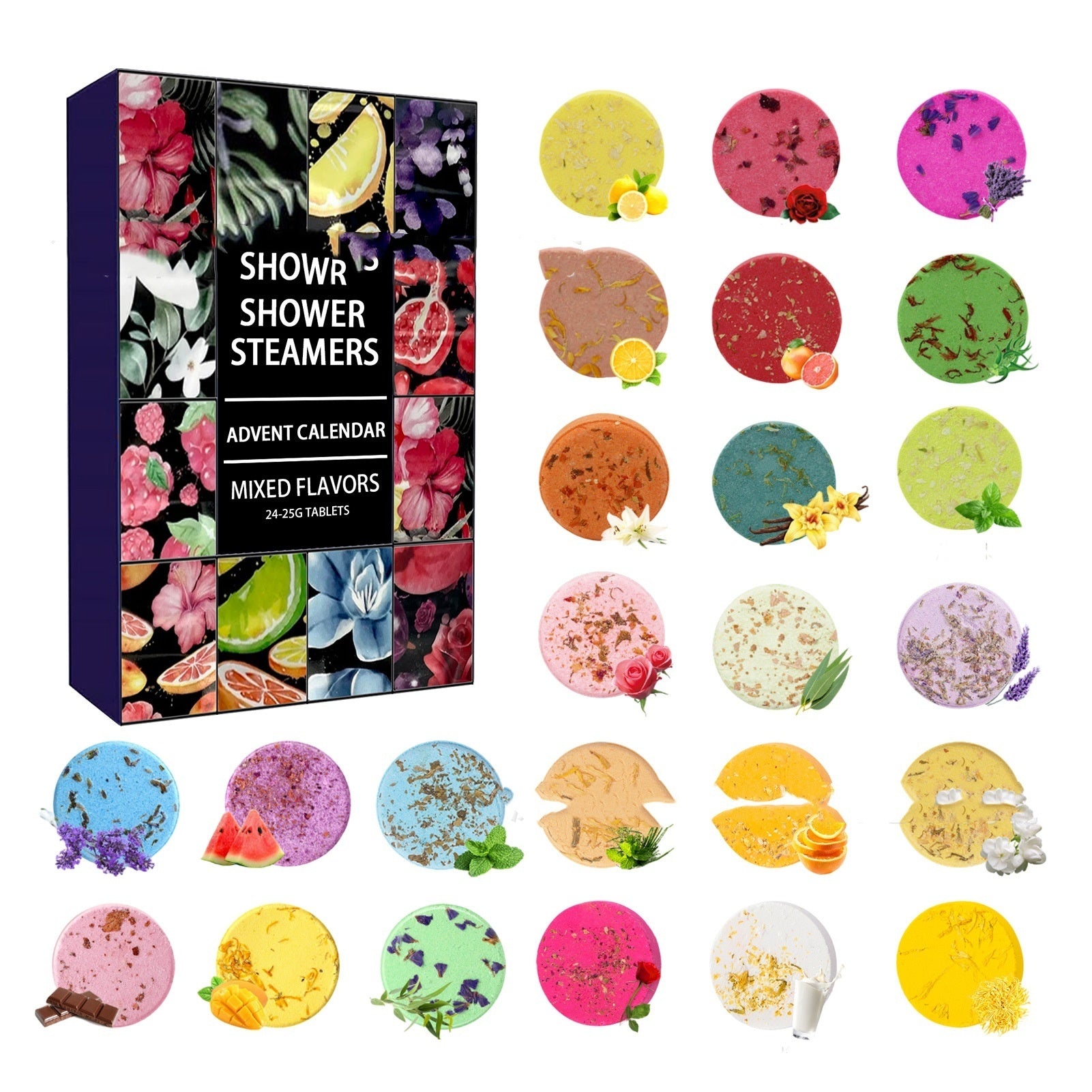 Aromatic Bath Tablets Gift Box containing 24 soothing bath tablets, perfect for relaxation and aromatherapy. Ideal for youth (15-35 years old), beautifully packaged in a compact box.