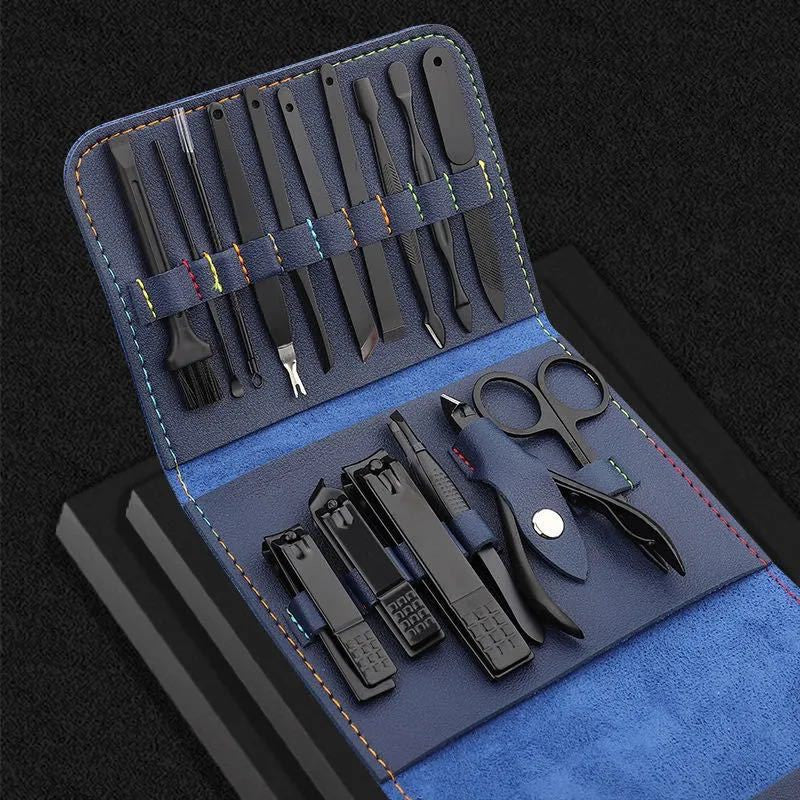 **Premium Stainless Steel Nail Clipper Set – 16, 12, or 7-Piece Options in Elegant Leather Case**