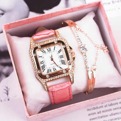 **Two-Piece Watch Set – Elegant & Fashionable ⌚** A sleek, **high-quality quartz alloy** watch with a **casual style**, perfect for fashion-forward women. Available in **Pink**, **Red**, **Black**, **Brown**, and **White**. A must-have accessory for any outfit. 🎁
