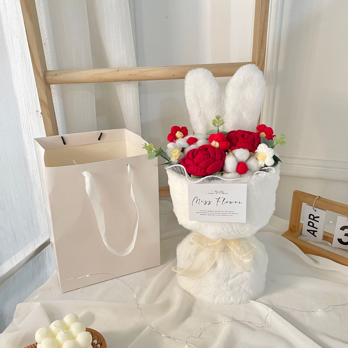 Rabbit Ears Bouquet – A colorful, playful cartoon bouquet in pink, blue, orange, and red with a cute handbag, perfect for holidays like New Year's, Women's Day, and more!