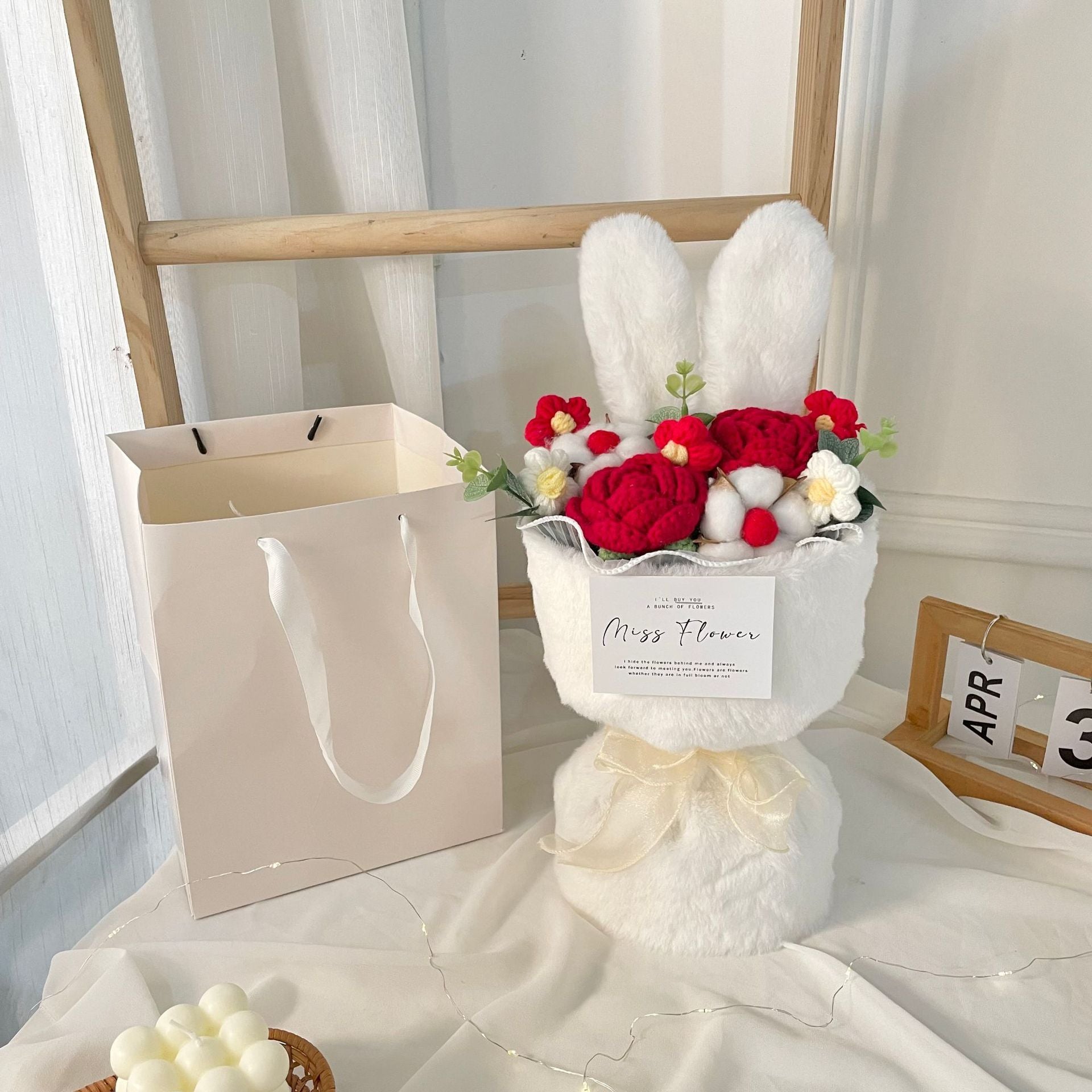 Rabbit Ears Bouquet – A colorful, playful cartoon bouquet in pink, blue, orange, and red with a cute handbag, perfect for holidays like New Year's, Women's Day, and more!