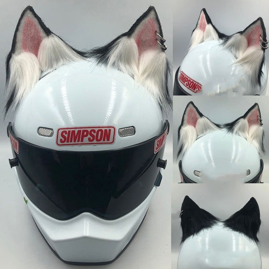 Fun helmet accessory set made of durable ABS material, featuring various animal designs with ears and tails (e.g., fox, wolf, cat, husky, demon bat). Fits helmets with a head circumference of 62cm and above. Helmet not included.