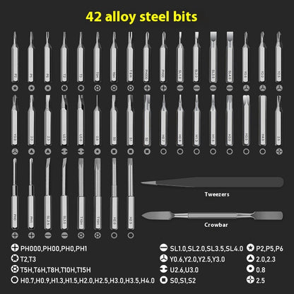 Multifunctional AMT Electric Screwdriver Set made of aluminum alloy, ABS, and PP, with a compact size of 17.8 x 4.5 x 4.5CM, ideal for precision tasks.